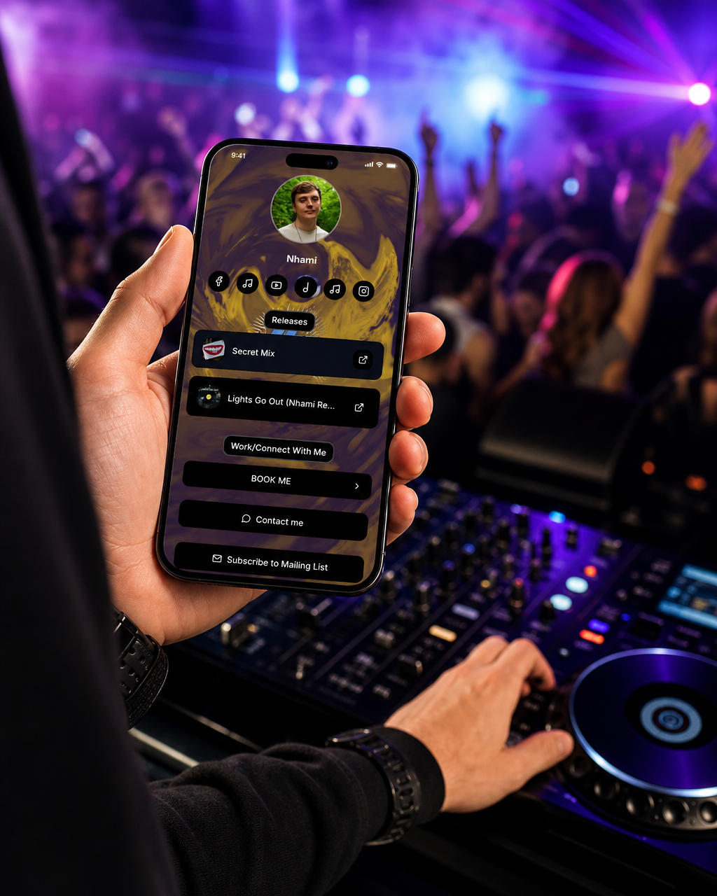 DJLink.me solo DJ link-in-bio and booking page