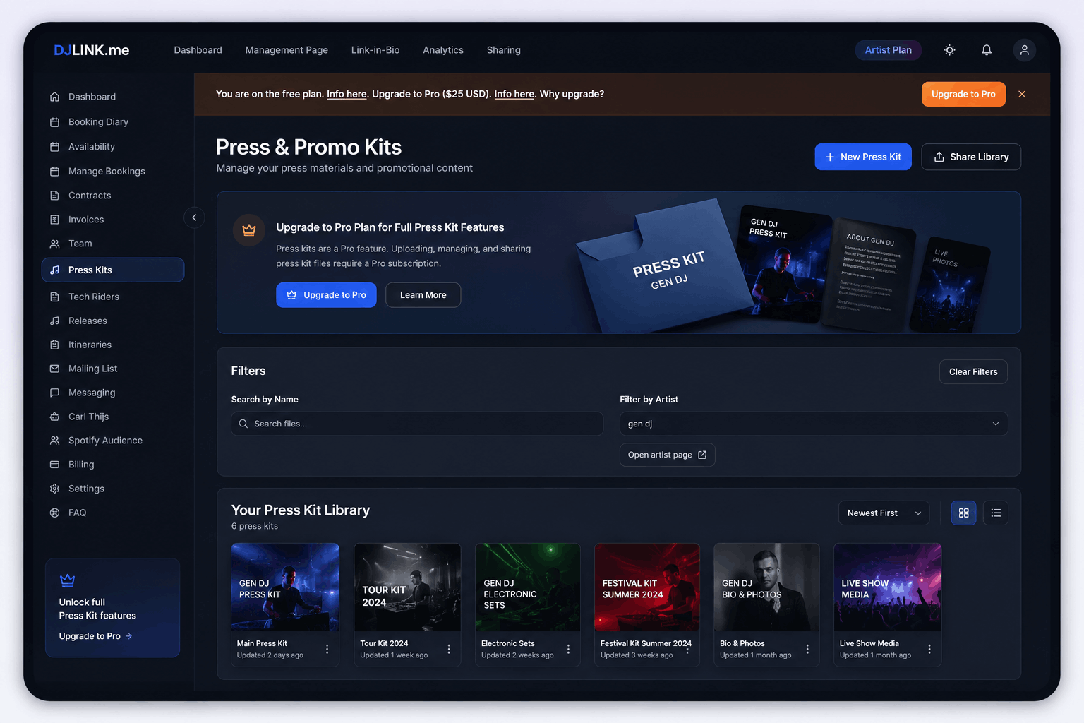 DJ press kits and riders — store and share performance requirements